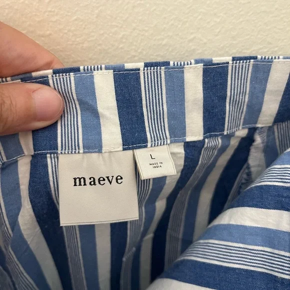 Maeve Anthropologie Blue & White Denim Nautical Striped Maxi Skirt Size Large - Picture 4 of 5